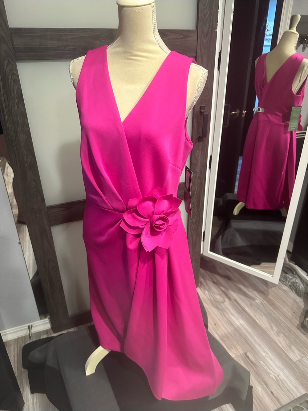 NWT JH Evenings Rosette Sash Embellished Pink Sheath Dress Pageant Wedding Guest